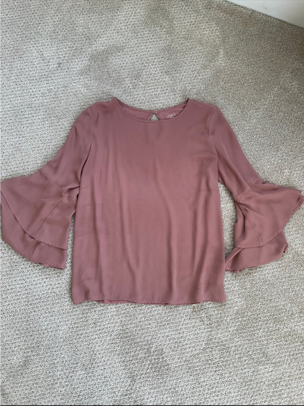 LOFT Rose-Mauve Tiered Bell-Sleeve Blouse
